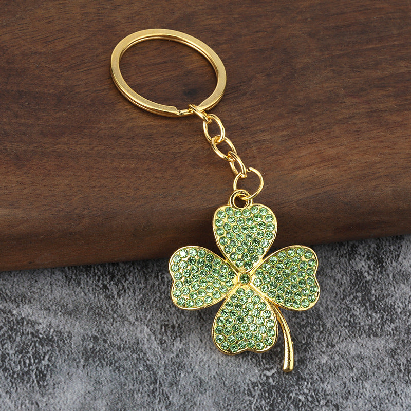 Wholesale Minimalist Lucky Four-Leaf Clover Keychain Zinc Alloy Diamond-Encrusted Fashion Accessory Gift