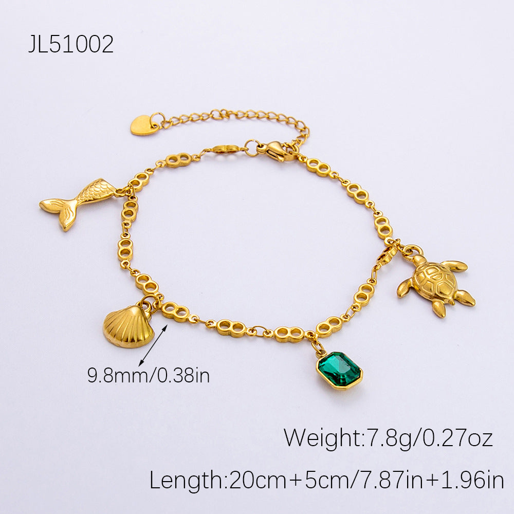 Wholesale Stainless Steel Turtle Shell Pendant 18K Gold Anklets ACC-AS-YuHui002