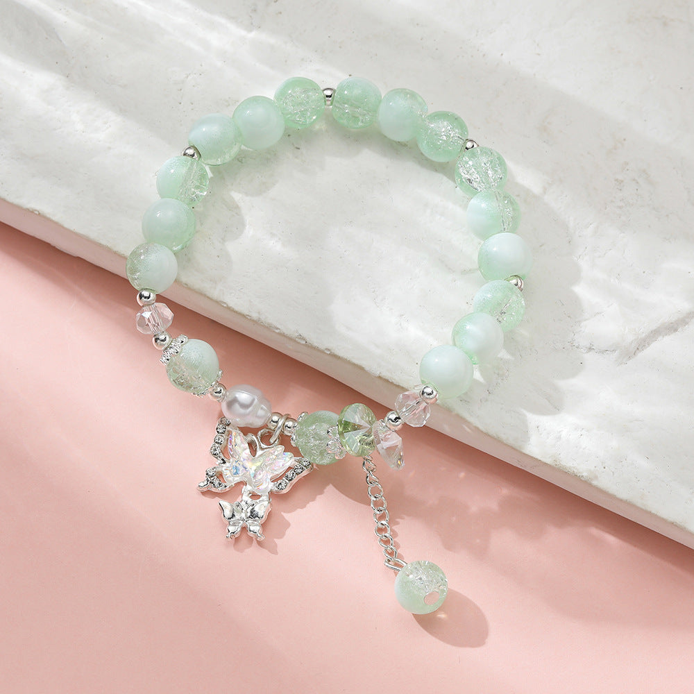 Wholesale Blue Butterfly Artificial Crystal Beaded Bracelet Chinese Style Chic Fashion Accessory Travel Souvenir Gift