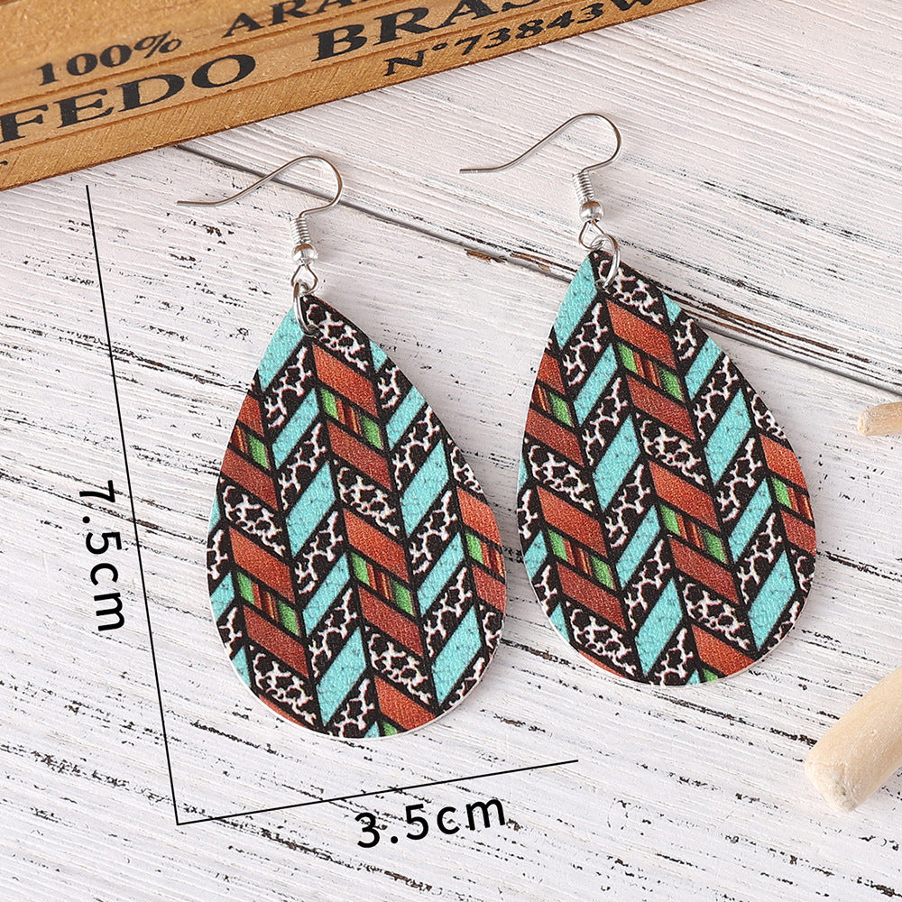 Wholesale Western Ethnic Style Cow Print Leopard Print Geometric Water Drop Earrings ACC-ES-ChuLian139