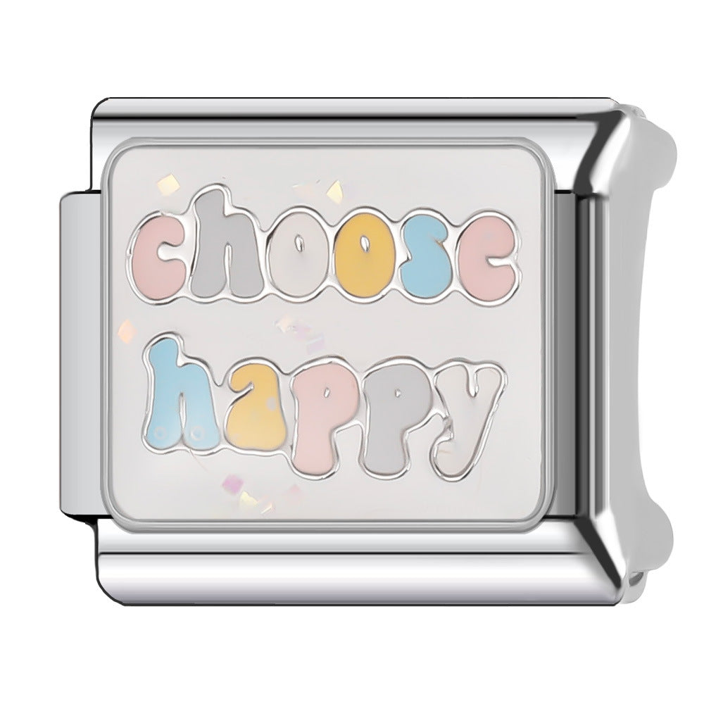 Wholesale Italian Charm Bracelet 9mm DIY Splicing English Short Sentence Series Stainless Steel Composable Bracelet