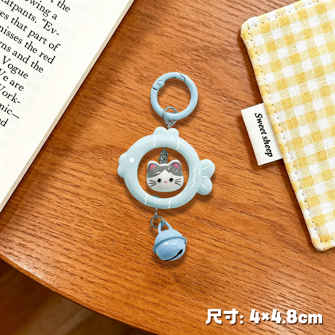 Wholesale Cartoon Cat and Fish Keychain with 3D Bell Pendant Decorative Bag Charm Gift