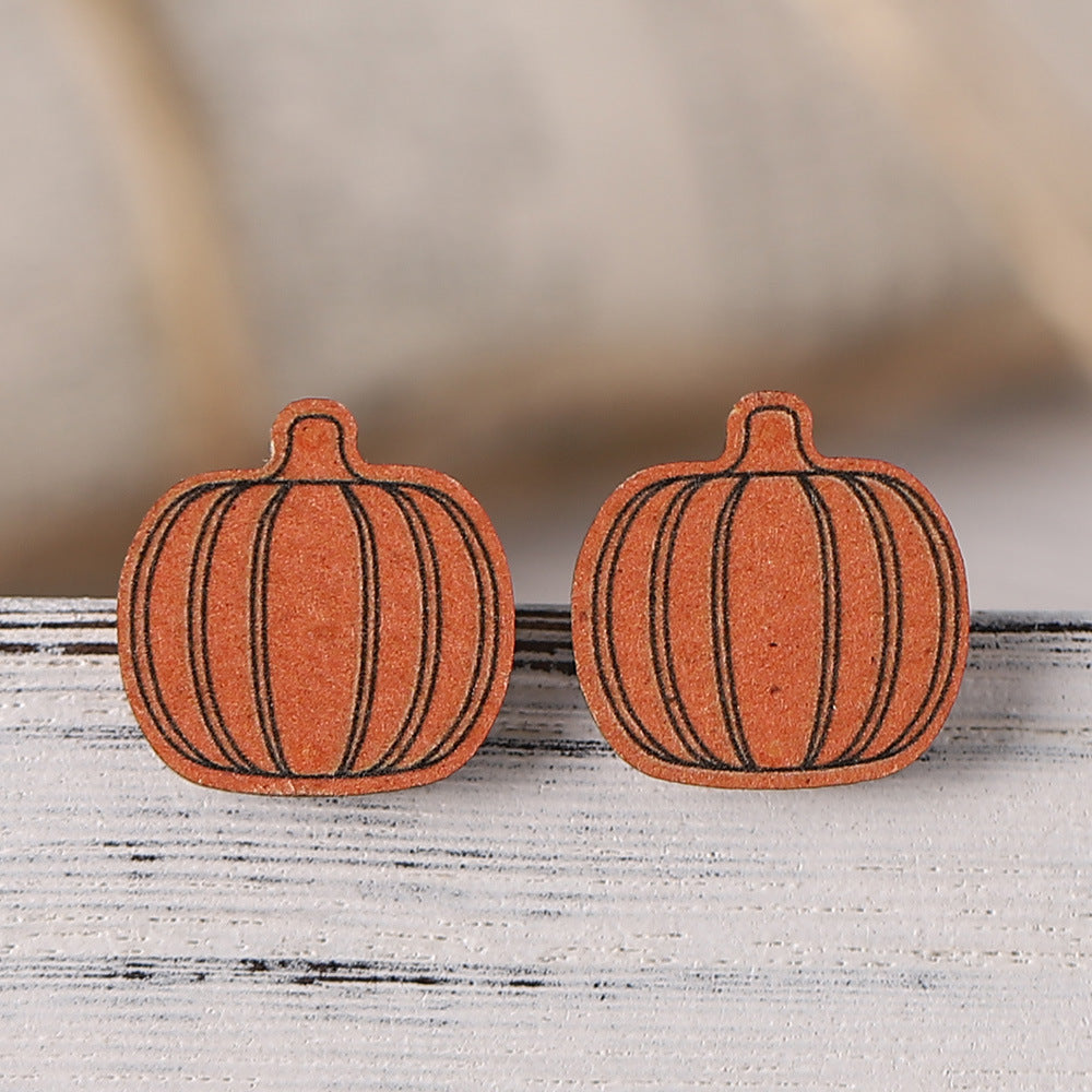 Wholesale Halloween Ghost Pumpkin Bat Wood Earrings