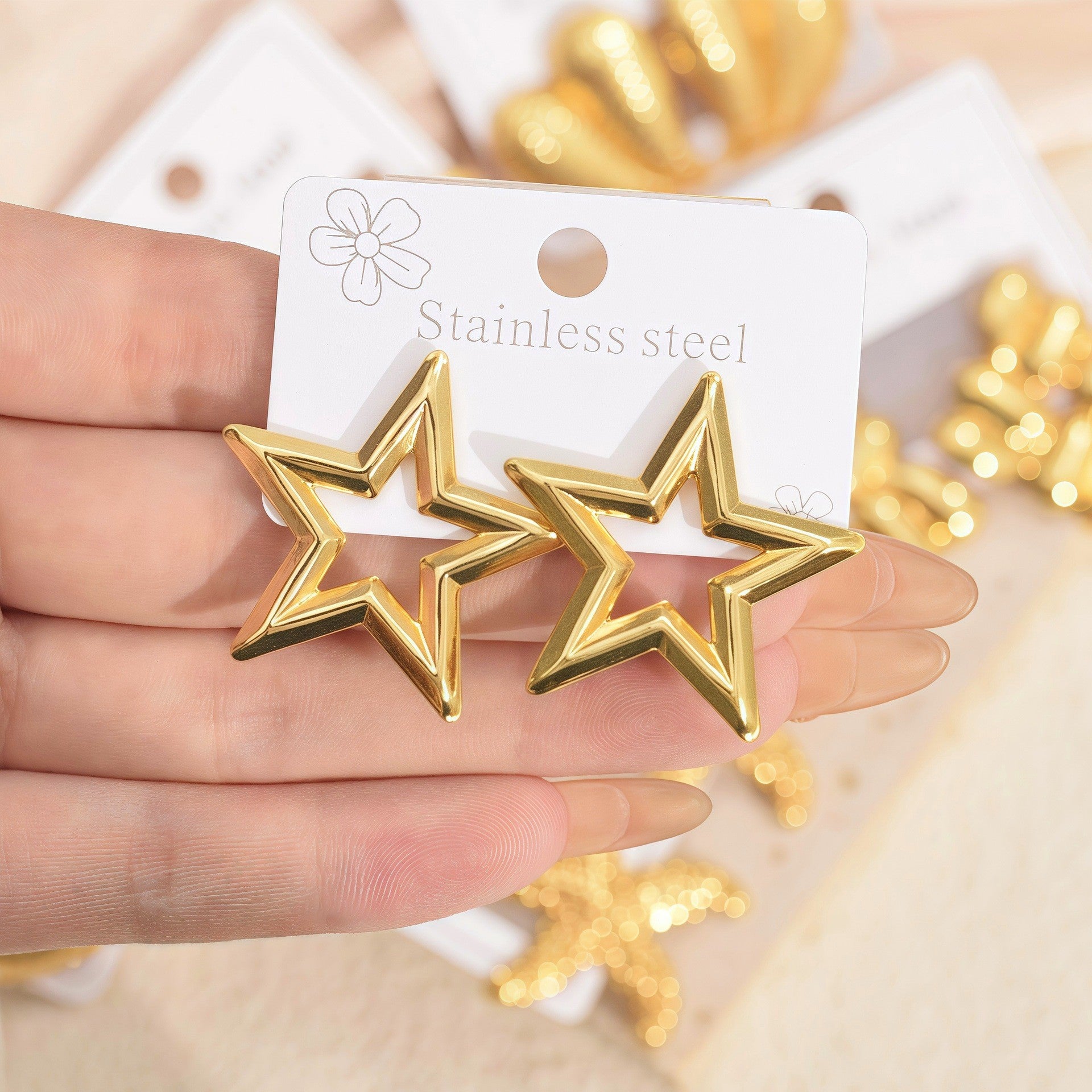 Wholesale Vintage Stainless Steel Electroplated Gold Geometric Earrings