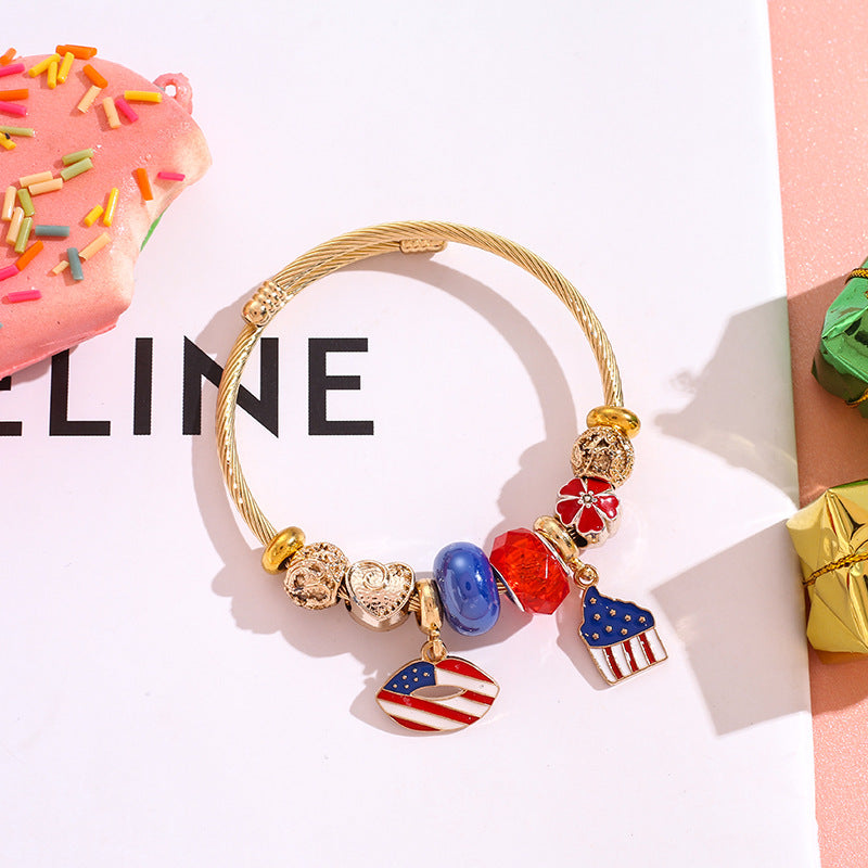 Wholesale American Independence Day Butterfly Hot Air Balloon Beaded Stainless Steel Bracelet ACC-BT-QingLian005