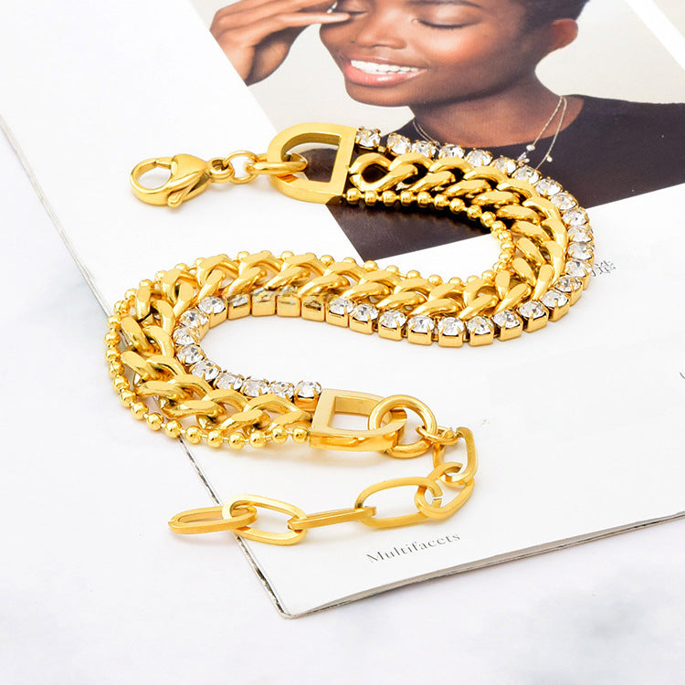 Wholesale Titanium Steel three-layer bracelet full diamond zircon beads bracelet