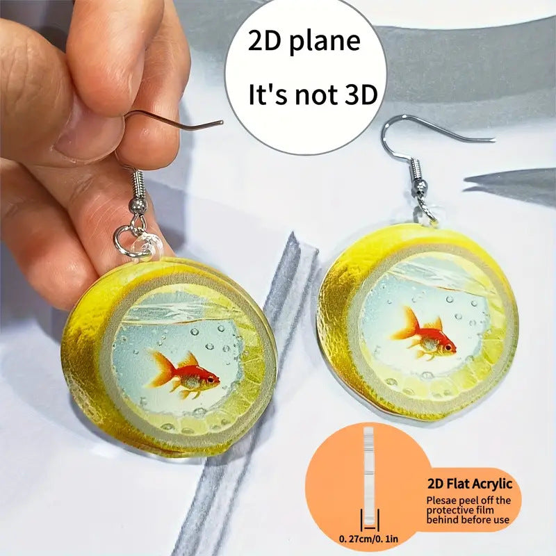 Wholesale Acrylic  Summer Lemon Creative Goldfish Tank Acrylic Earrings
