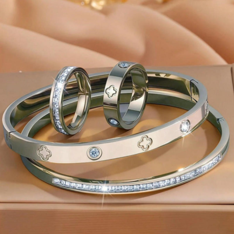 Wholesale Vintage Stainless Steel 4 Piece Bracelet and Ring Jewelry Set for Women