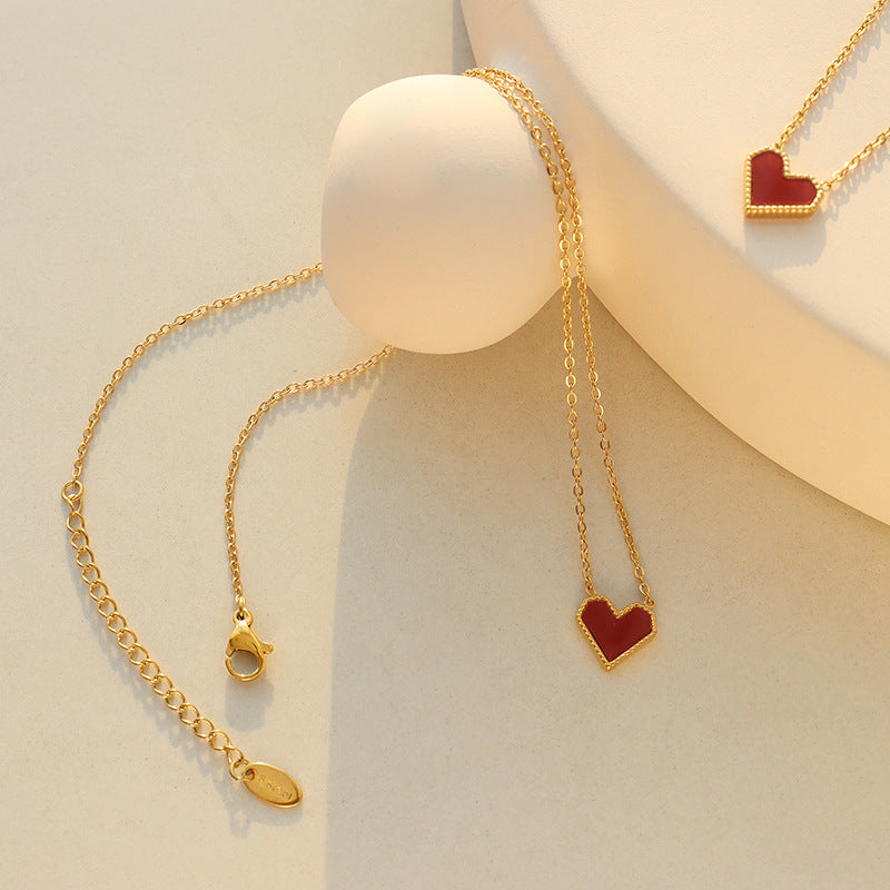 Wholesale French Style Love Heart Collarbone Chain Necklace,  18K Gold Plated Titanium Steel,  Fashion Jewelry Accessory