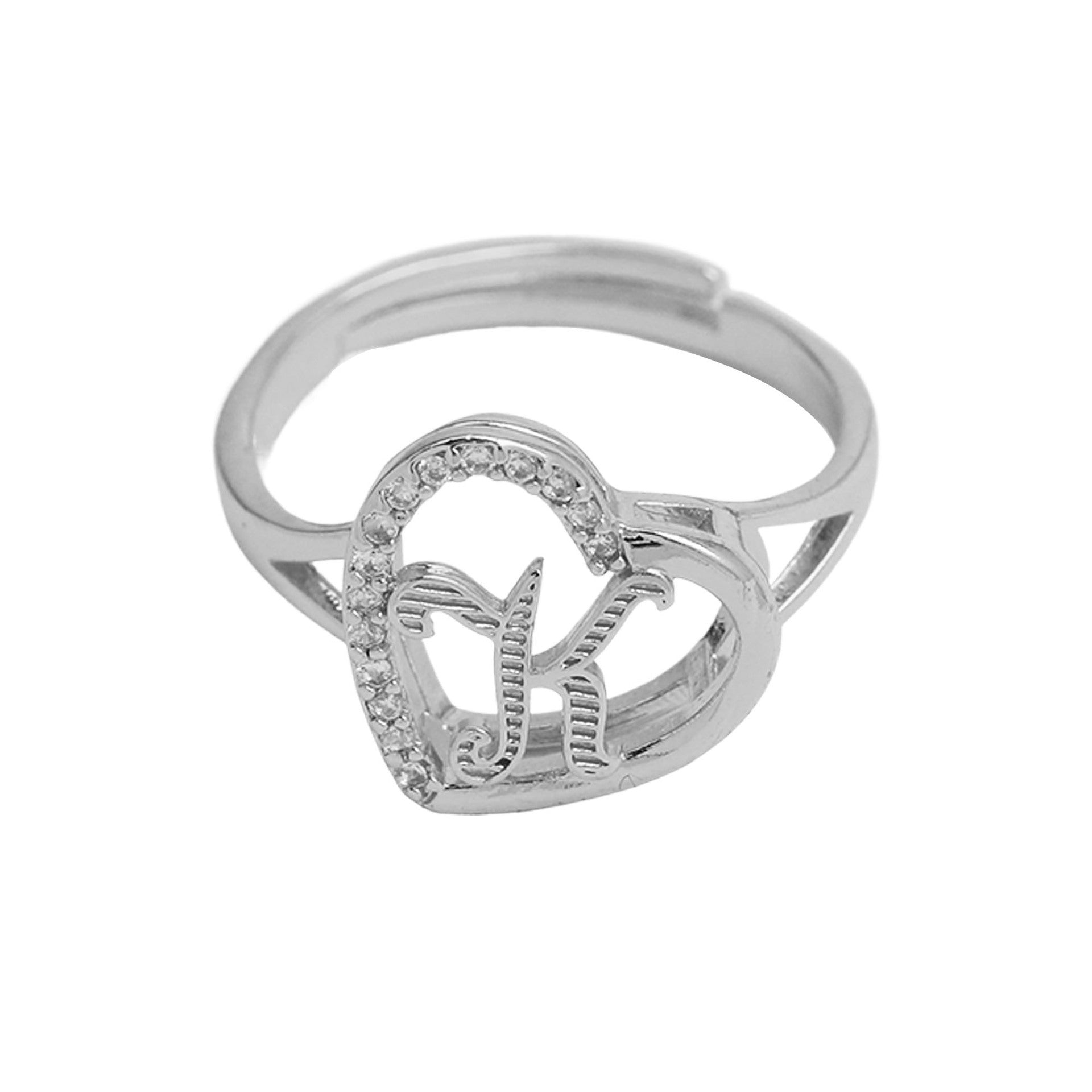 Wholesale  heart-shaped love texture hollow 26 grass English letters open heart ring