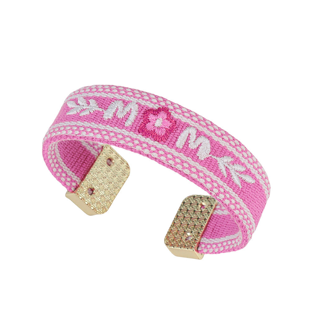 Wholesale  Mother's Day Letter Embroidery Woven Opening Bracelet