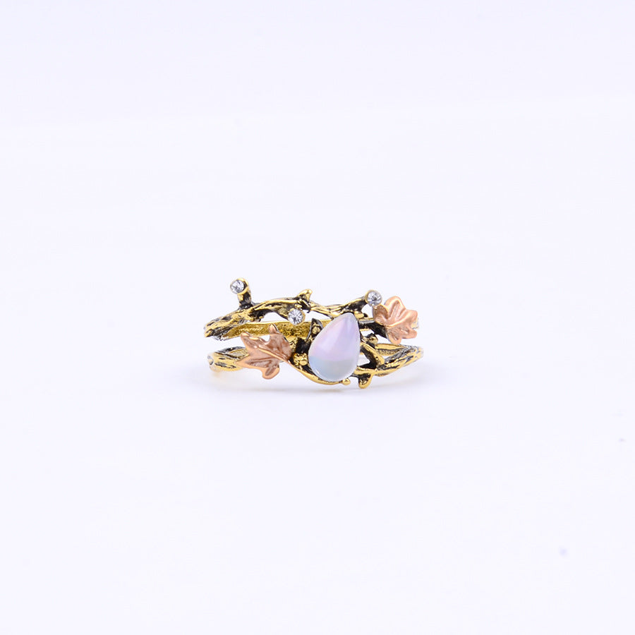 Wholesale Vintage Maple Leaf Ring Distressed Gold Tone Fashion Jewelry Accessory Chic Everyday Wear