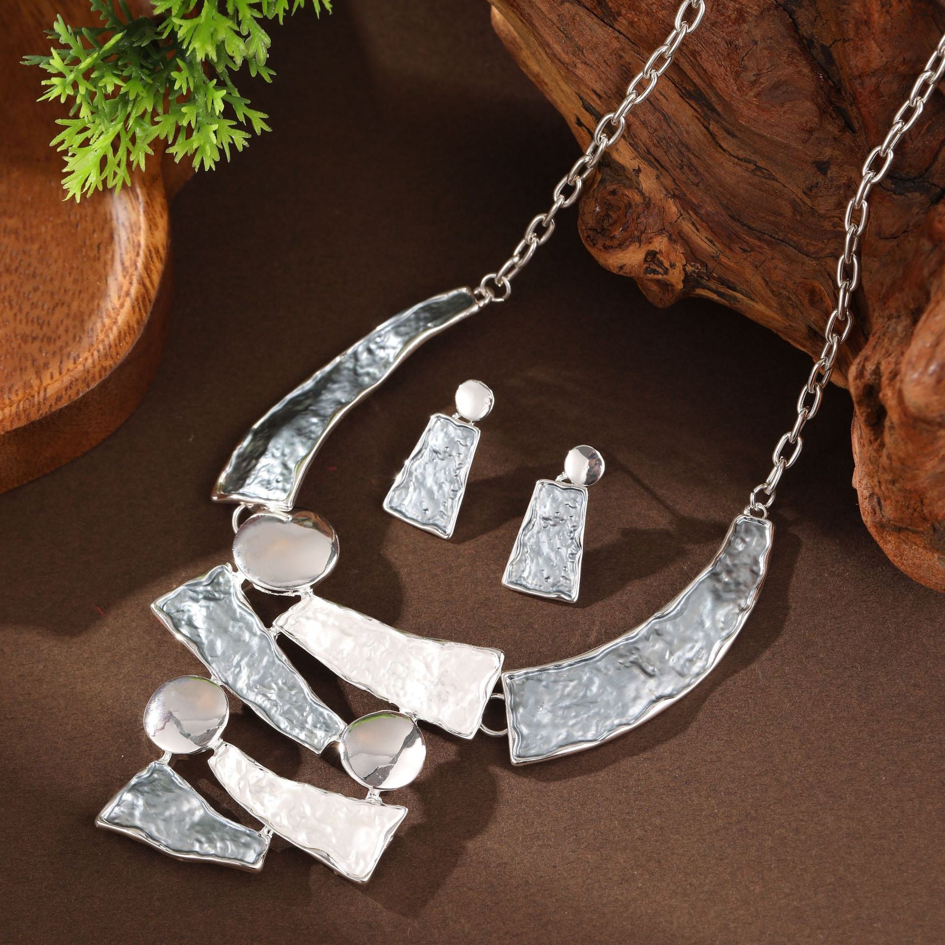 Wholesale color painting oil hollow geometric lines earrings necklace suit