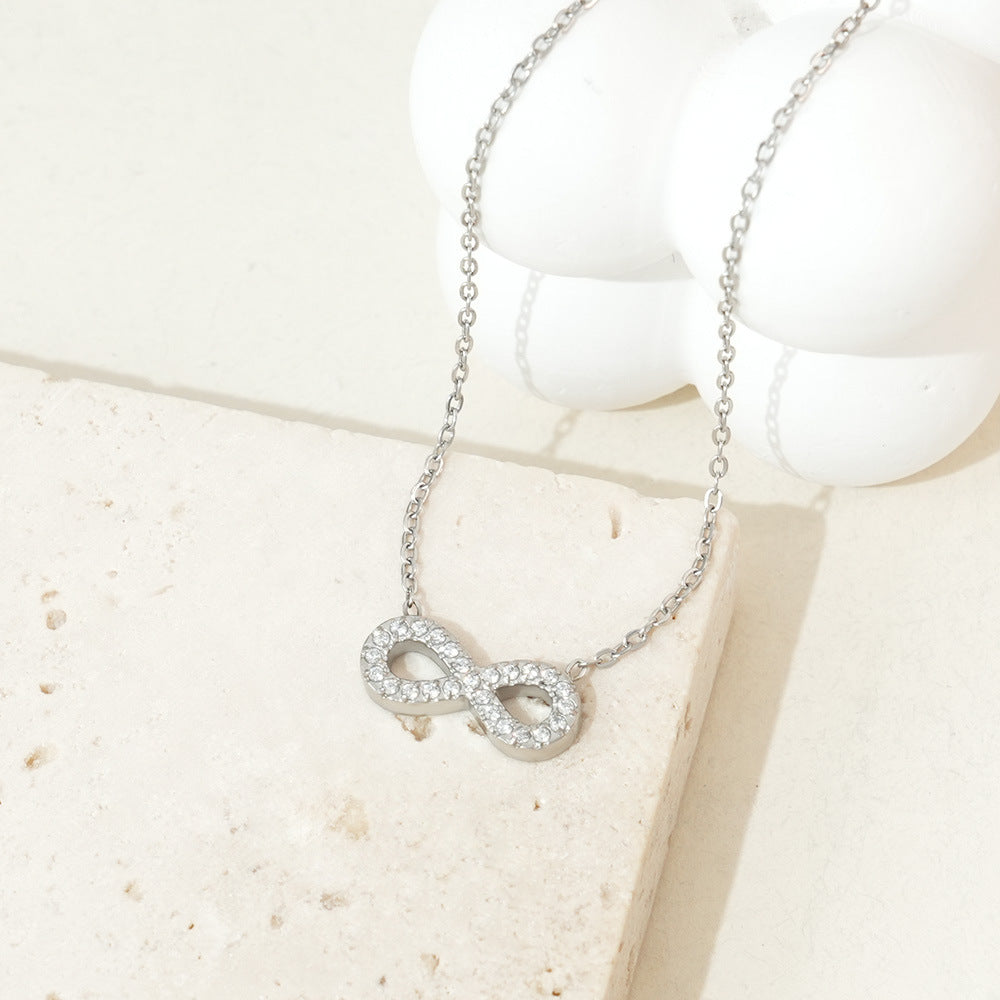 Wholesale Titanium steel infinity symbol necklace with zircon stones