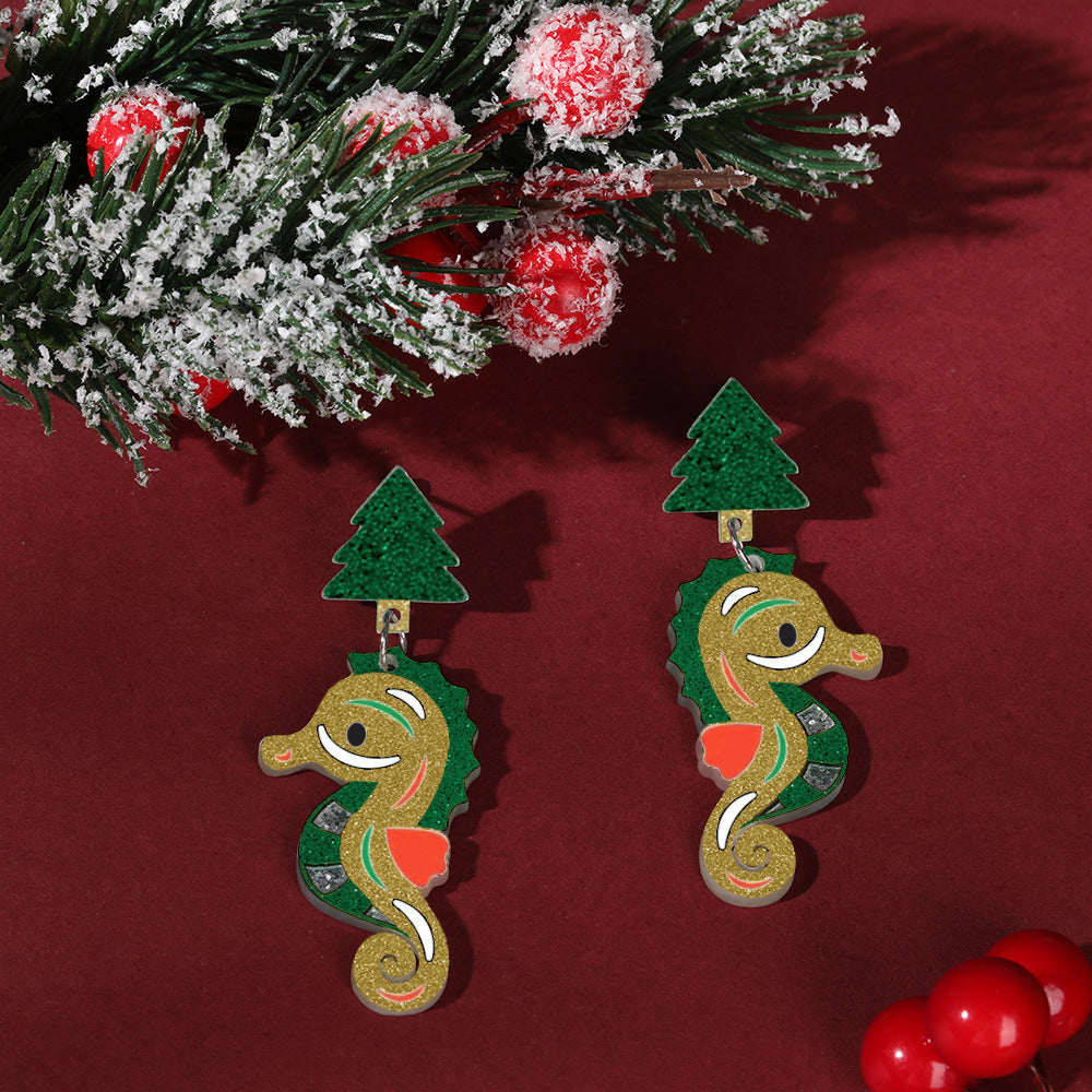 Wholesale Acrylic Christmas Tree Seahorse Crocodile Giraffe Earrings