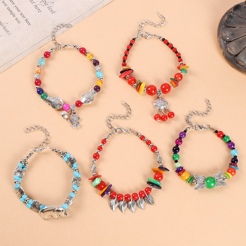 Wholesale Vintage Bohemian Colorful Bells Handwoven Ethnic Style Bracelet ACC-BT-Luox004