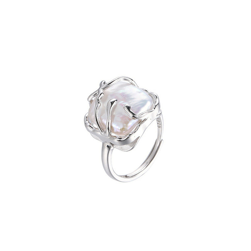 Wholesale  Pearl Ring for Women 925 Sterling Silver Square Open Ring