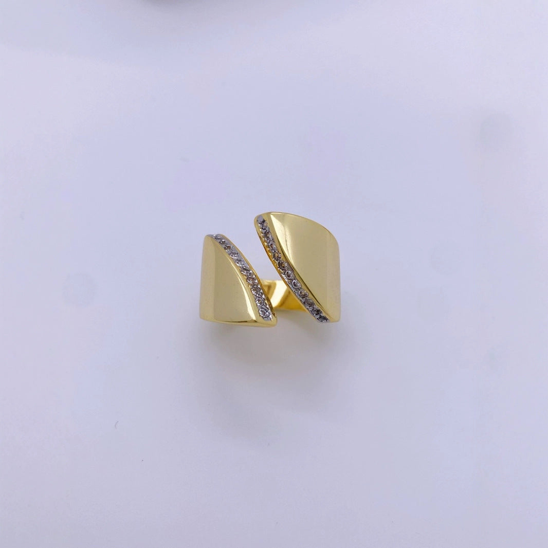 Wholesale Personality Titanium Steel Gold Plated Irregular Geometry Diamond Opening Ring