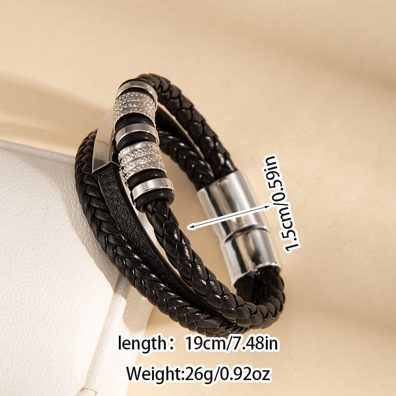 Wholesale Stylish Handwoven Leather Bracelet For Men With Magnetic Clasp Beaded Wristband Fashion Accessory Gift