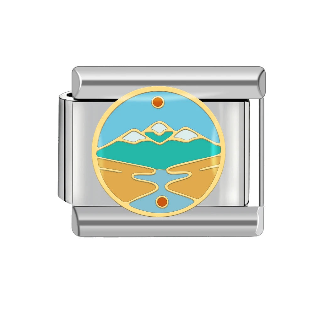 Wholesale Italian Charm Bracelet 9mm DIY Splicing Landscape Pattern Titanium Steel Composable Bracelet