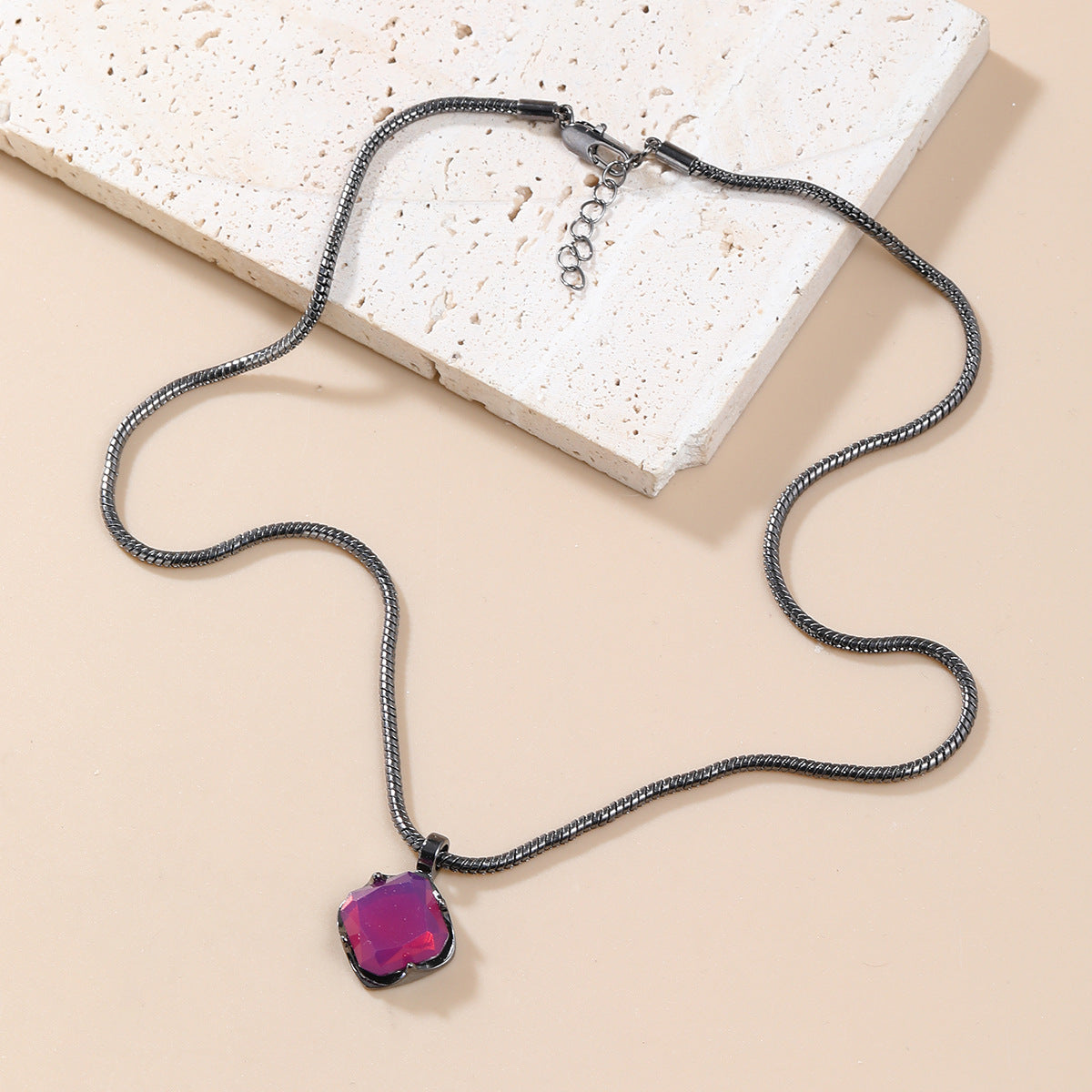 Wholesale square colored diamond alloy necklace sweater chain ACC-NE-JL001