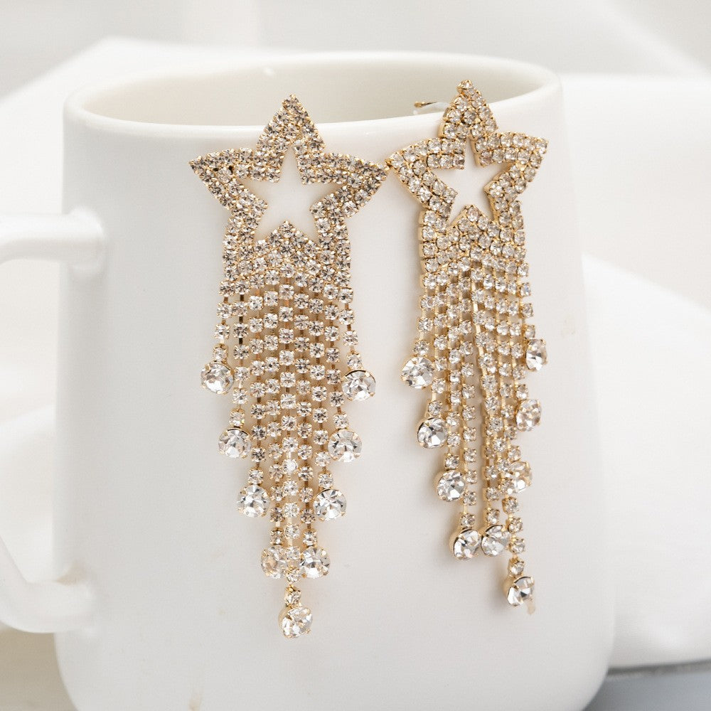 Wholesale Seahorse Shaped Star Rhinestone Tassel Earrings