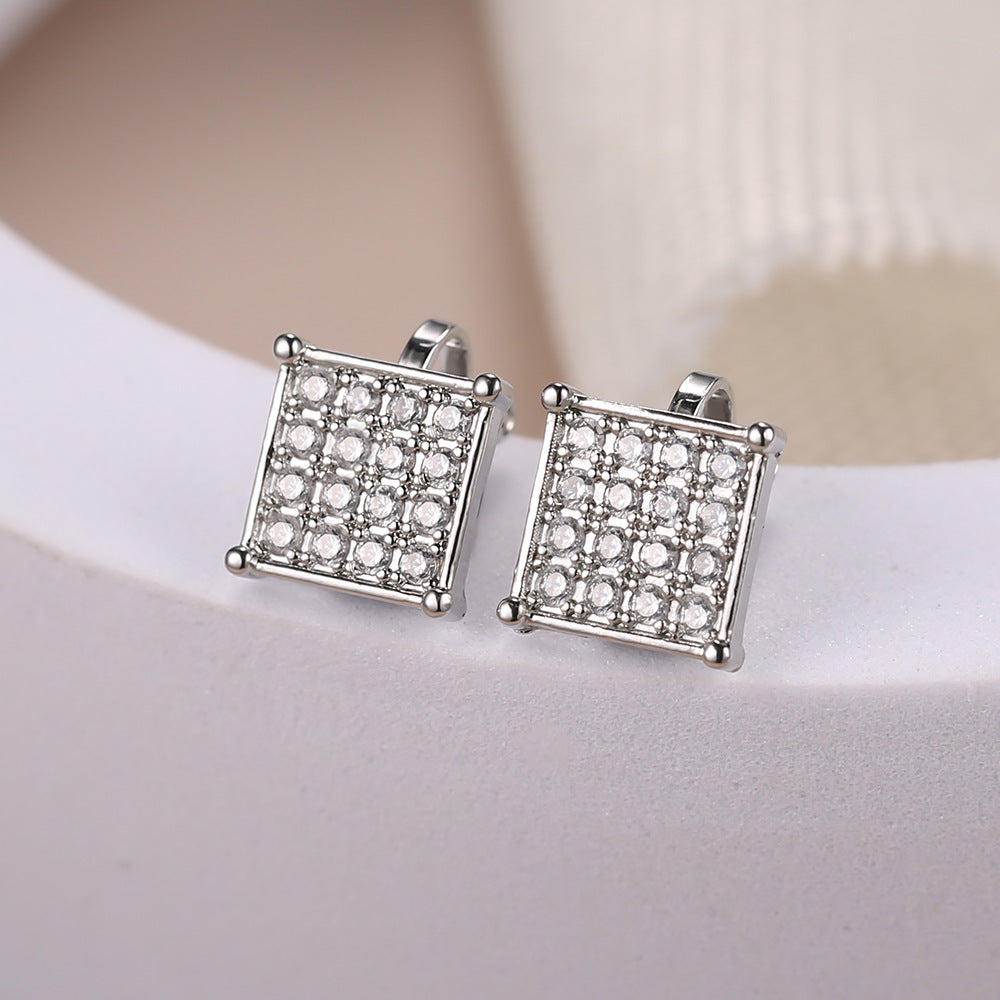 Wholesale  Light Luxury Style Earrings Copper Inlaid Zircon Square  Ear Clips Earrings