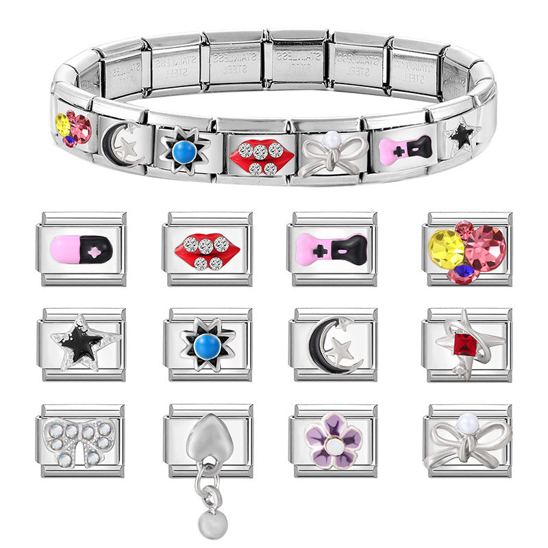 Wholesale 9mm Italian Charm Starter Bracelets DIY square Single Section Creative Stainless Steel Composable Bracelet