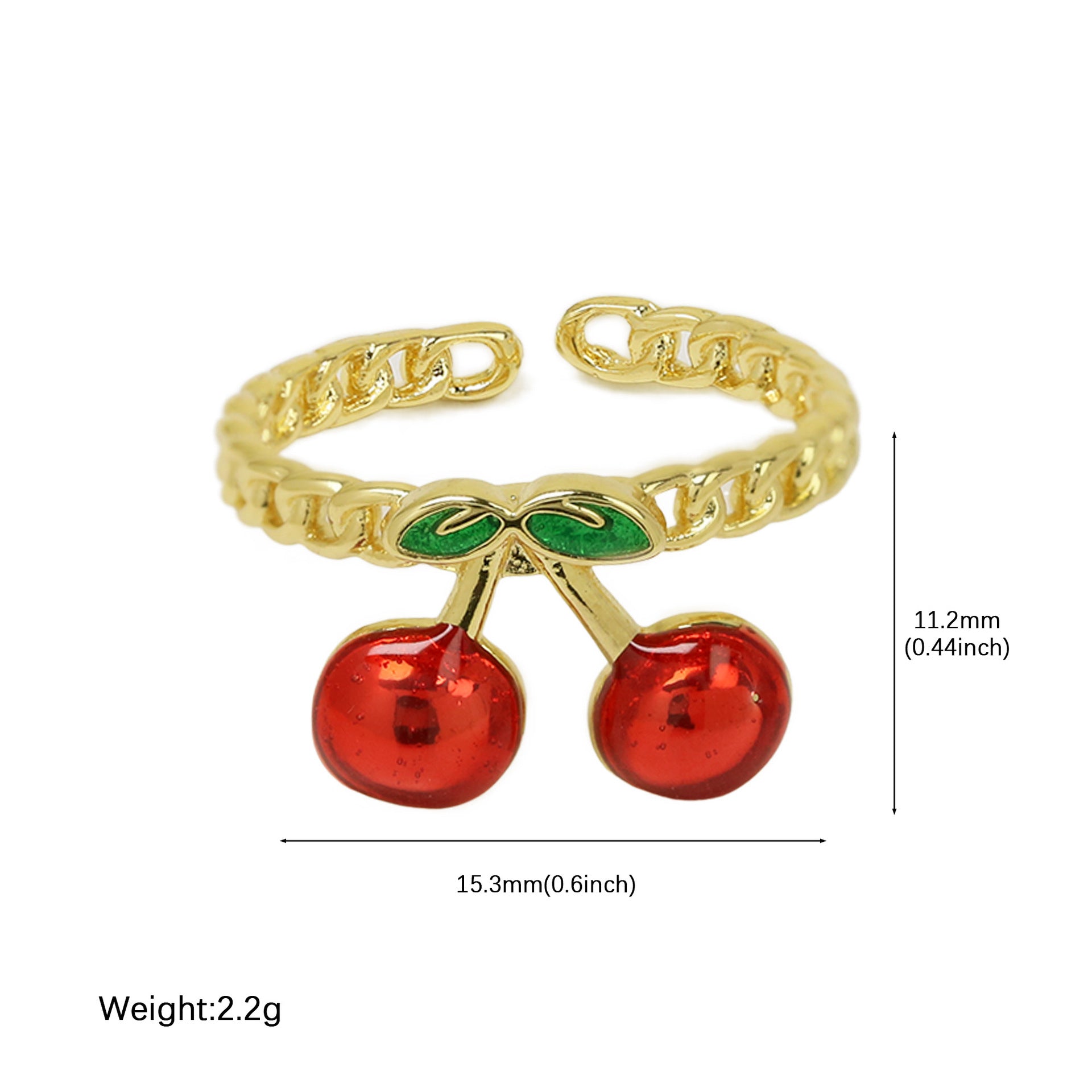 Wholesale 18k Brass Oil Dropping Color Preservation Fruit Series Red Cherry Strawberry Ring