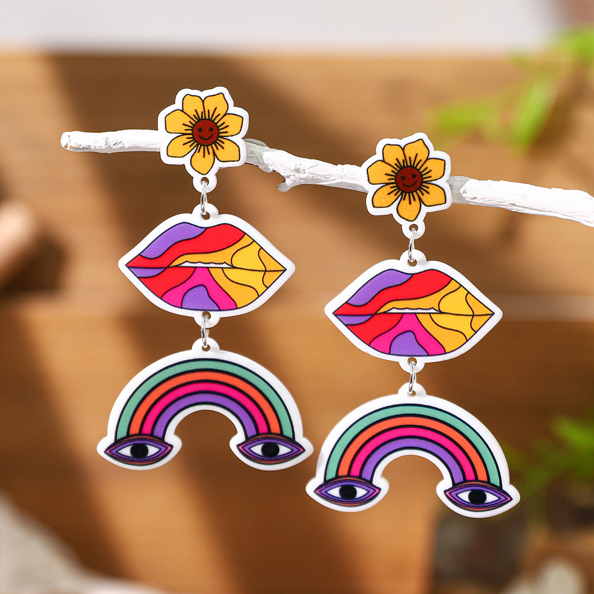 Wholesale Brilliant painted acrylic  butterfly contrast color earrings
