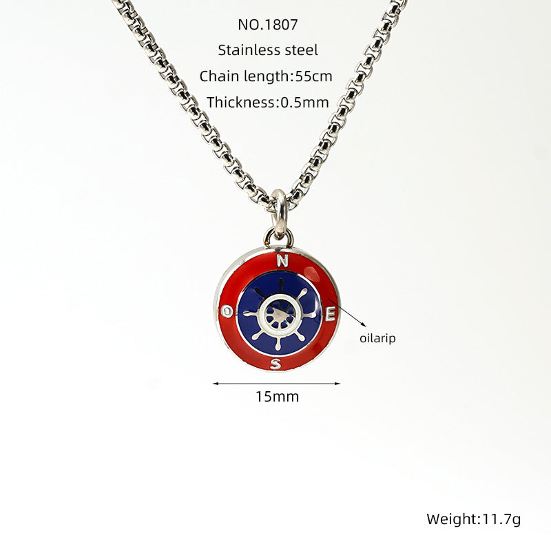 Wholesale Stainless Steel Compass Nautical Anchor Pendant Sweater Necklace ACC-NE-ZhongYao006