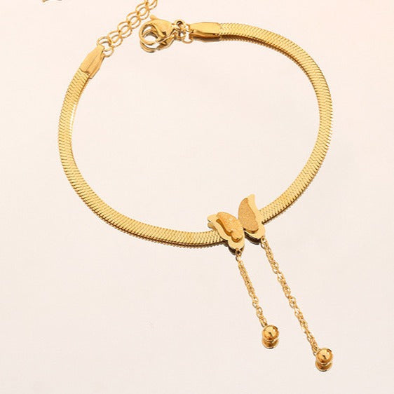 Wholesale Frosted Butterfly Tassel Titanium Steel Bracelet