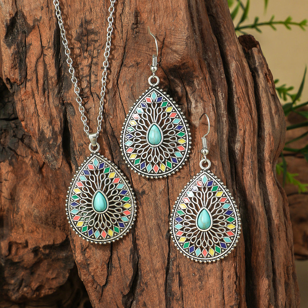 Wholesale Bohemian Turquoise Long Pendant Earrings Set for Party Jewelry Accessory