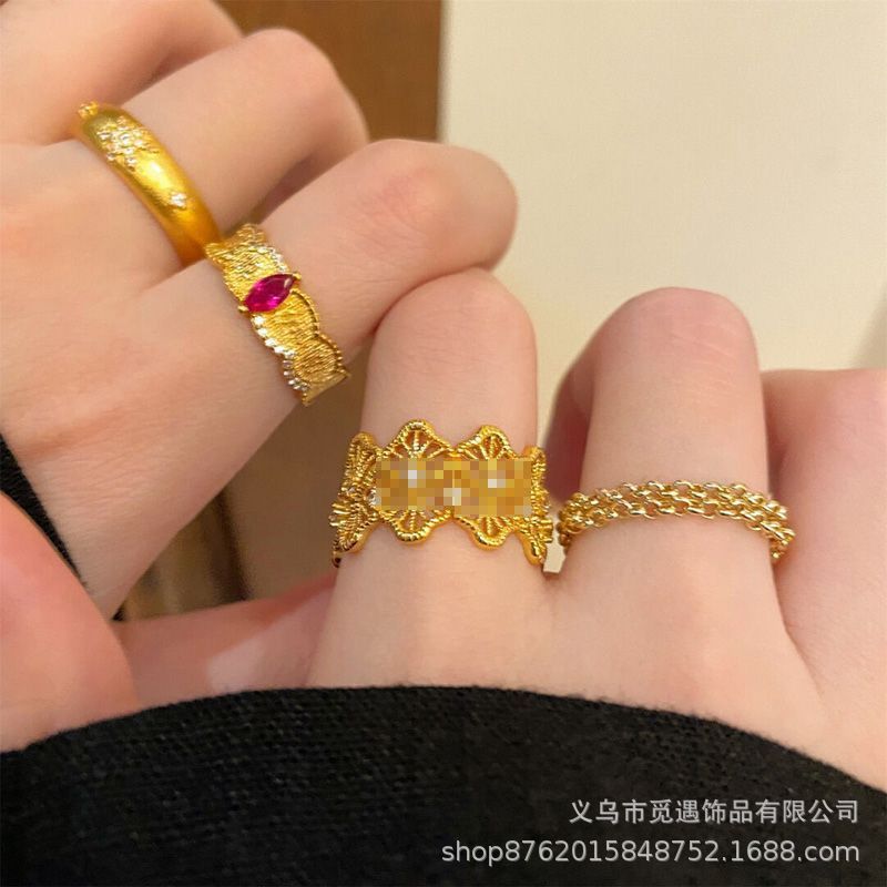 Wholesale Vintage Gold Brushed Lace Ring Adjustable Alloy Retro Style Fashion Accessory for Resale