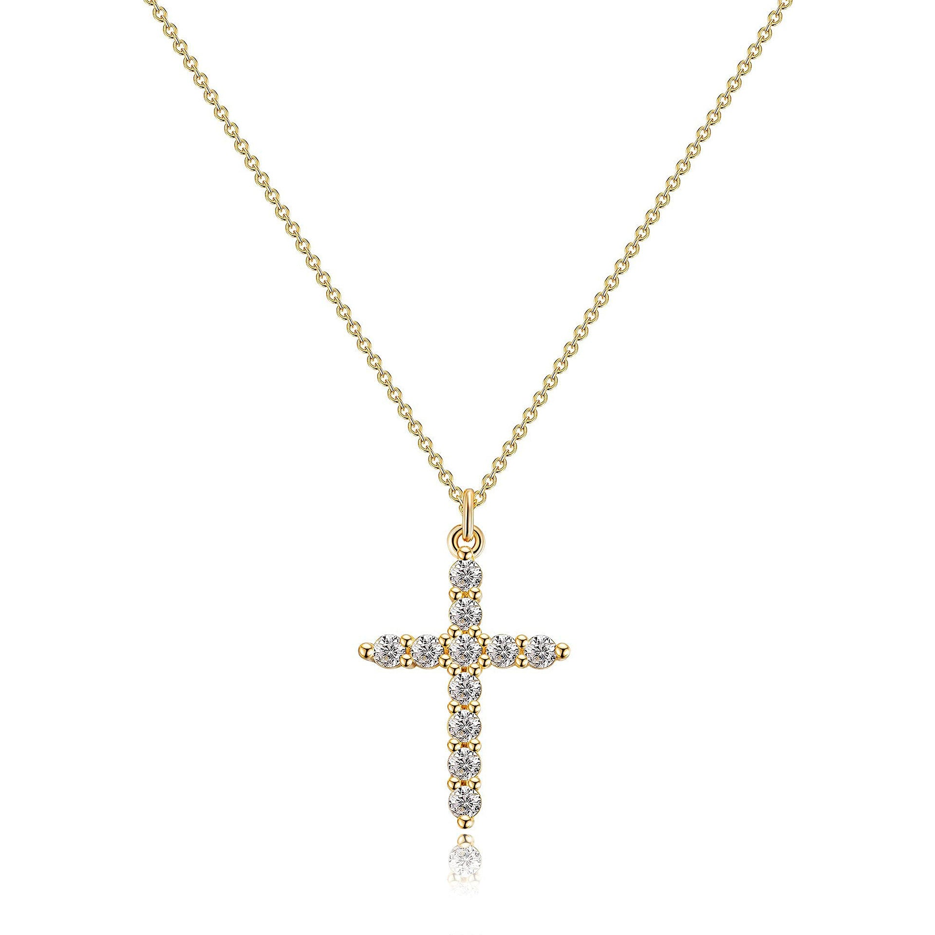 Wholesale brass real gold electroplated inlaid zircon cross necklace