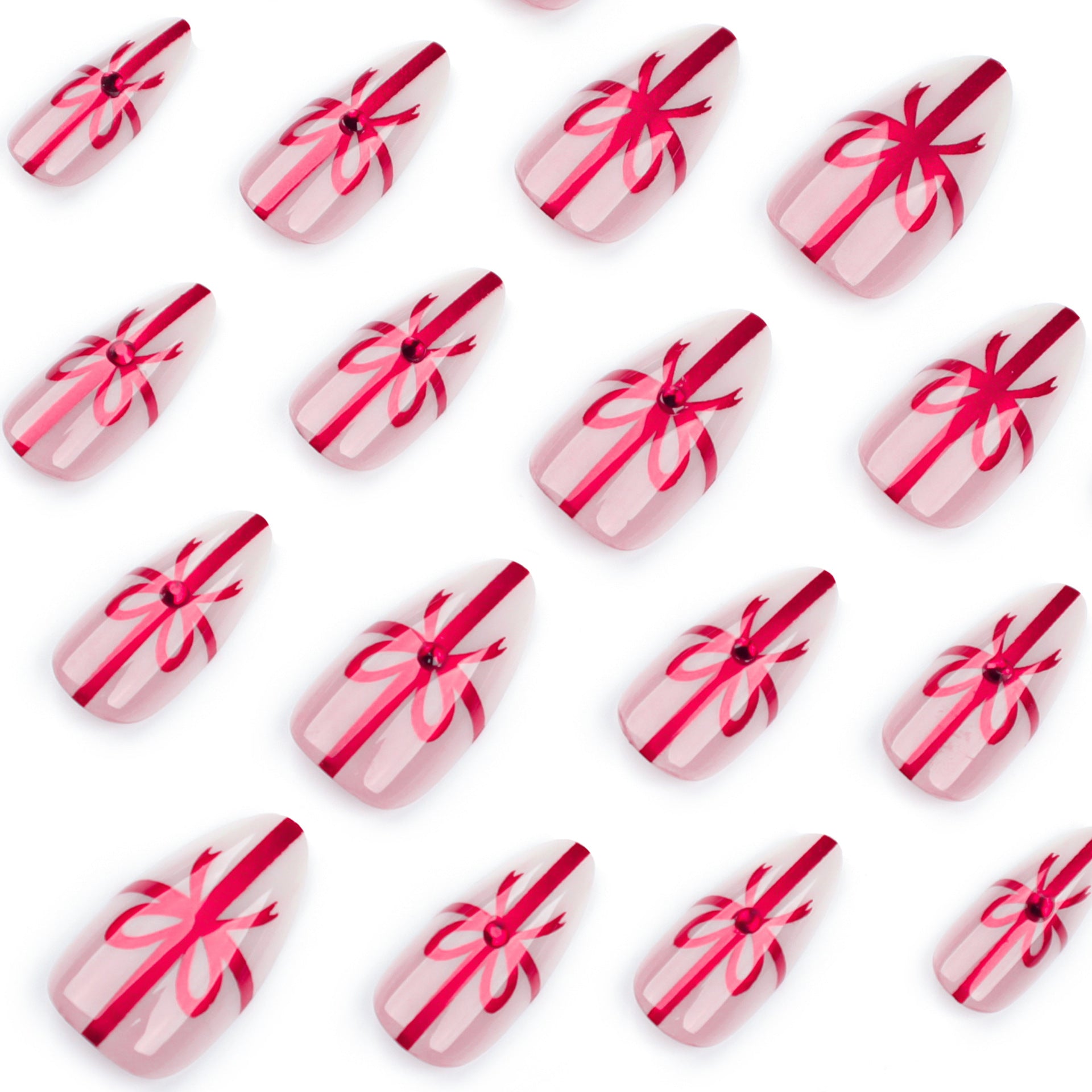 Wholesale 24 Pieces/box Christmas Bowknot Diamond Press-on Nails Kits Nail Stickers ACC-NS-LeFan065