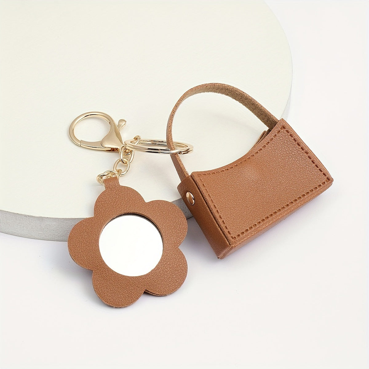 Wholesale Flower Mirror Small Curved Bag PU Leather Keychains ACC-KC-XTZ006
