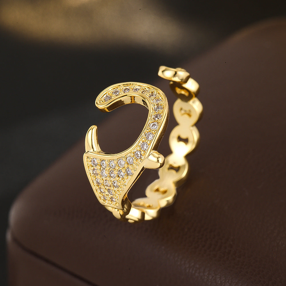 Wholesale Gold Tone Adjustable Open Ring With Zircon Heart Minimalist Korean Style Jewelry Everyday Gift Fashion Accessory