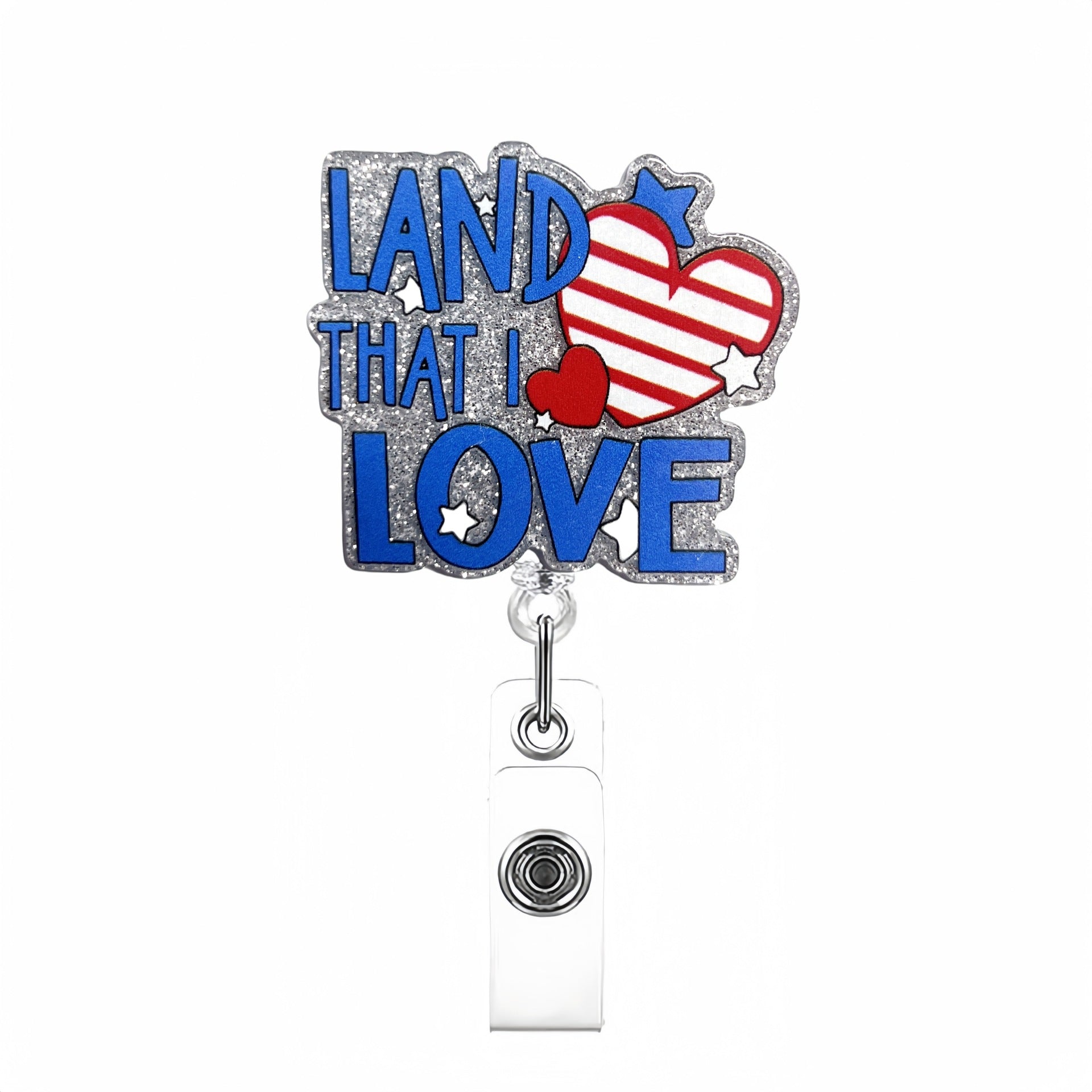 Wholesale Acrylic Glitter Independence Day Badge Reels Keychains