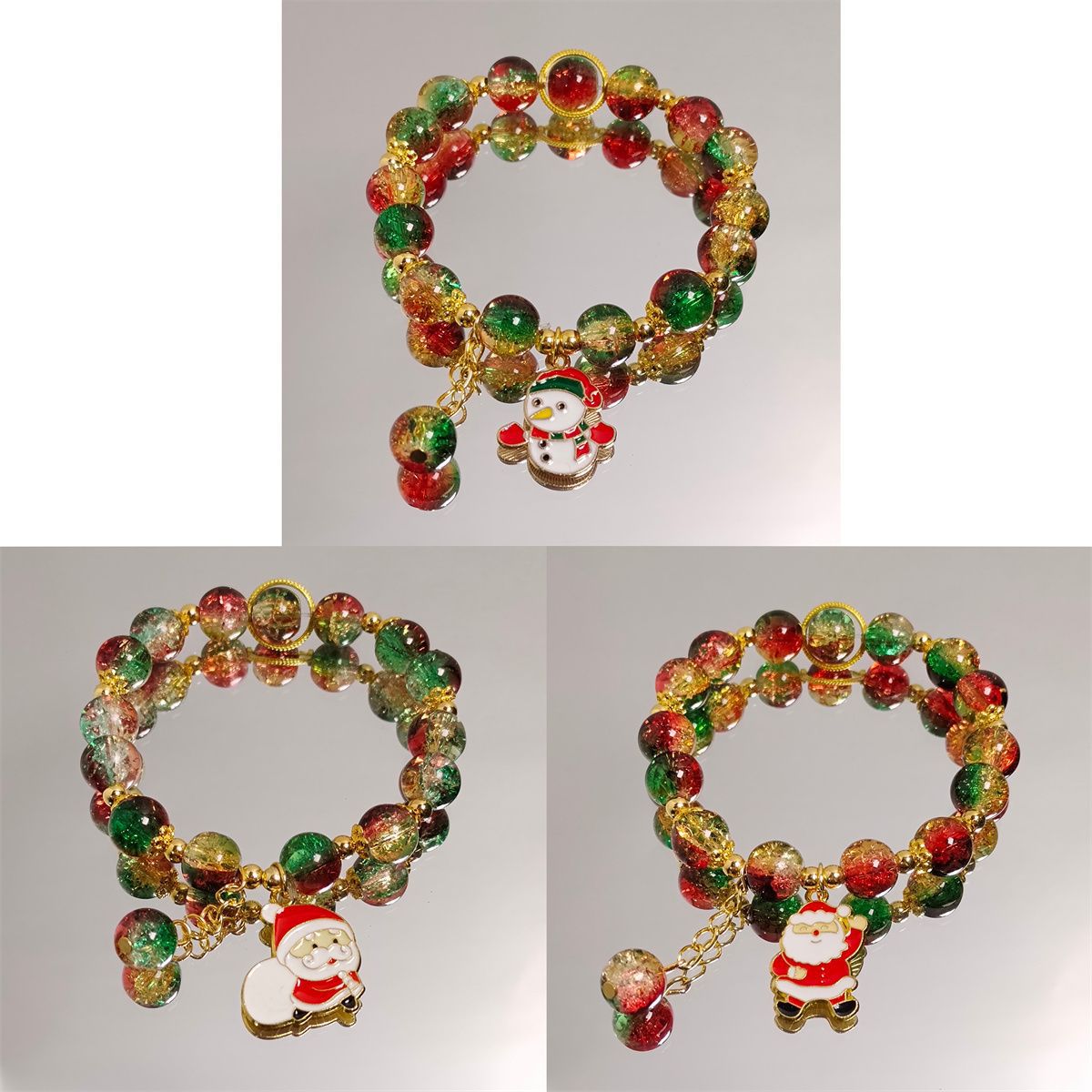 Wholesale Christmas Santa Tree Glass Bead Bracelet Handmade Unisex Jewelry Gift