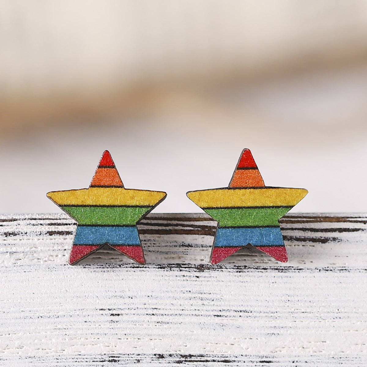 Wholesale Rainbow Heart Star Flag Wood Earrings ACC-ES-ChuLian050