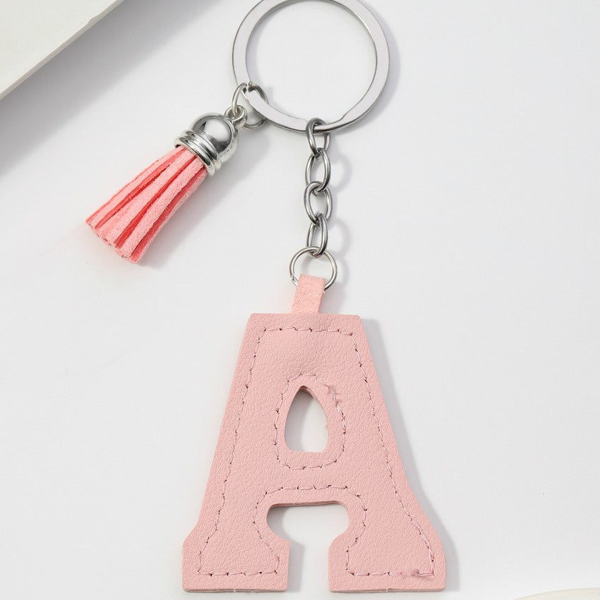 Wholesale PU leather 26 English letters colorful cowhide tassel keychain