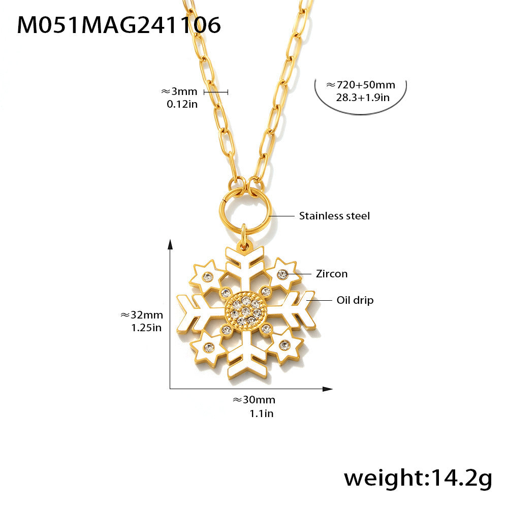 Wholesale Stainless steel 18K gold-plated Christmas enamel zircon necklace earring set