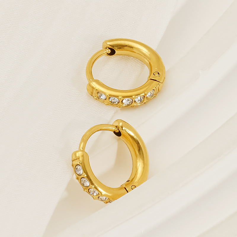 Wholesale round diamond earrings stainless steel 18K light luxury earrings