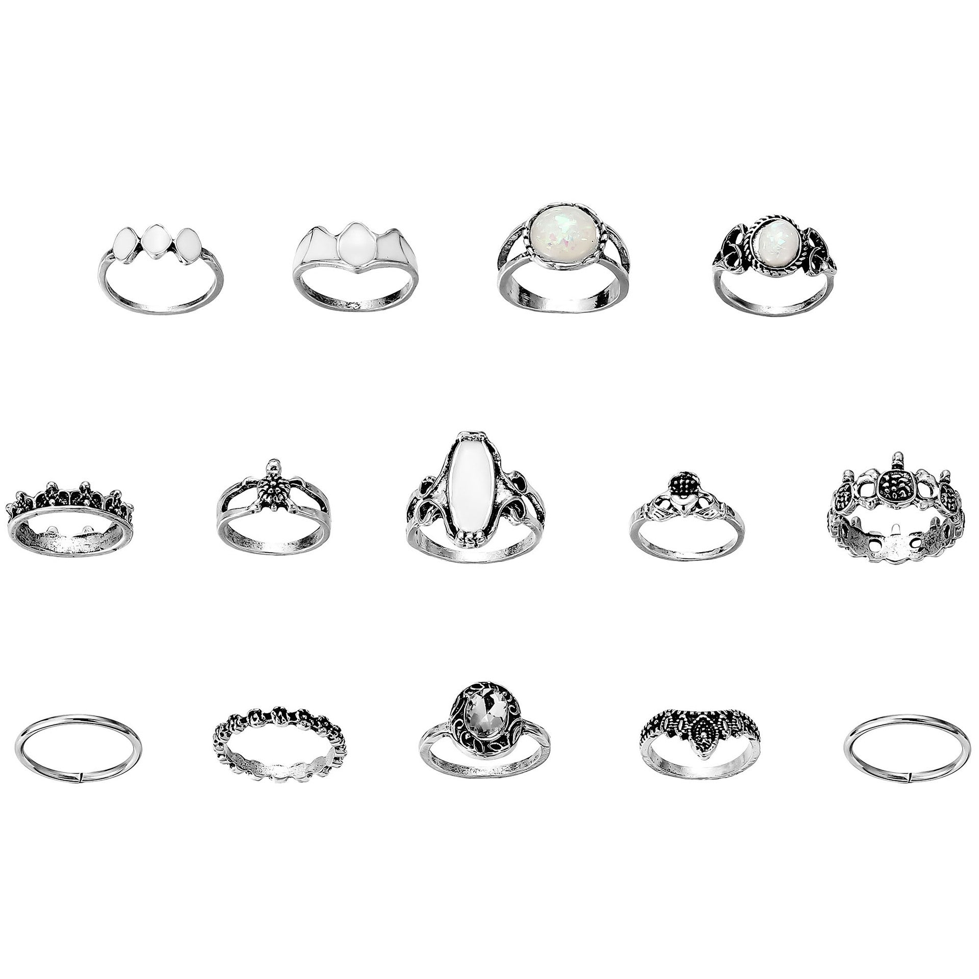 Wholesale  retro diamond carved Starry Sky Gem 12-piece set ring