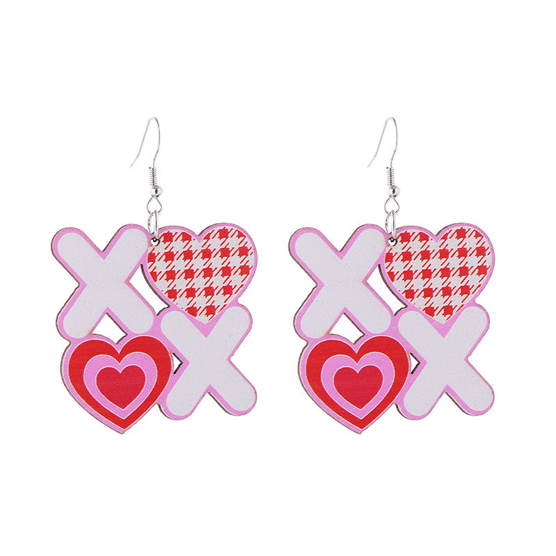 Wholesale Valentine's Day Love LOVE Printed Letters Wooden Earrings ACC-ES-ChouT002