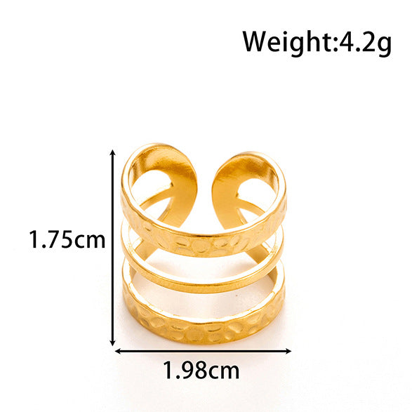 Wholesale Titanium steel exaggerated wide version fashion  light luxury smooth metal line opening adjustable ring