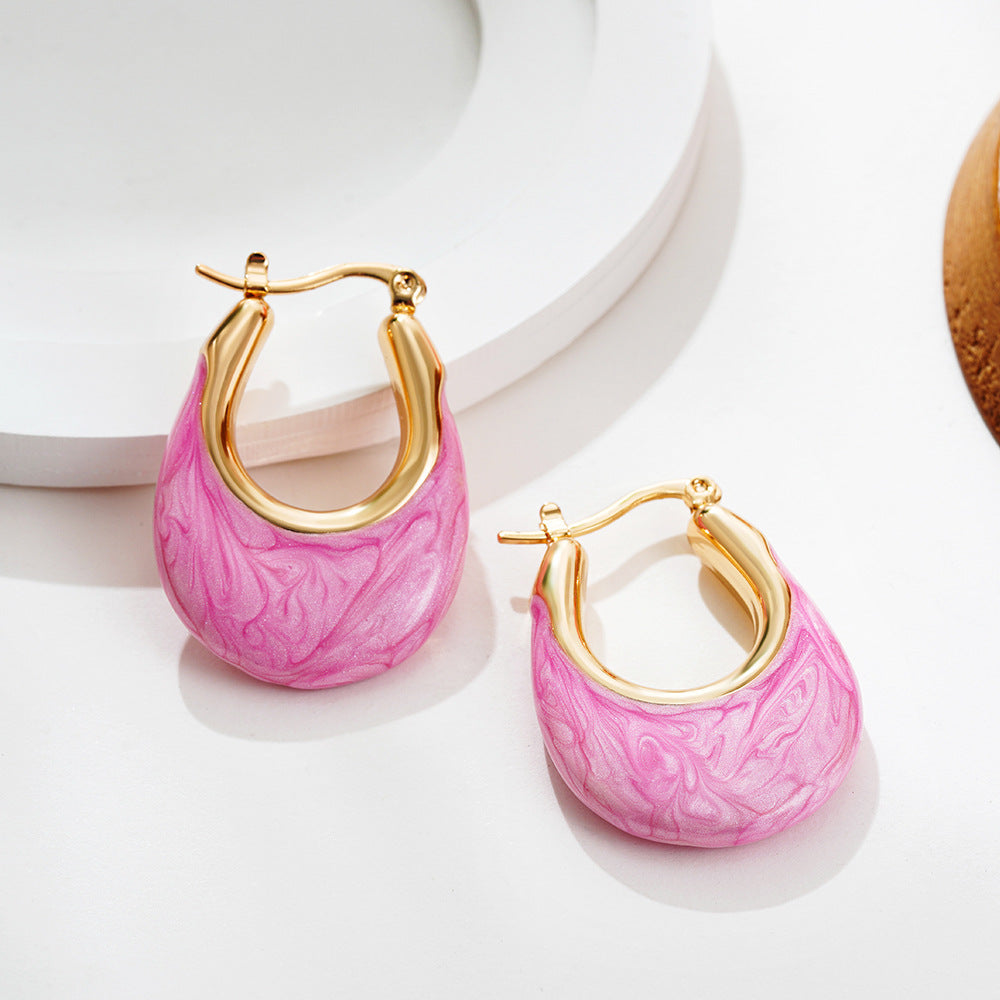 Wholesale  Stainless Steel Oil Drop Color Enamel U-shaped Earrings
