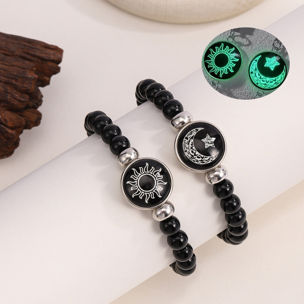 Wholesale Handmade Glass Beaded Bracelet Unisex Glow In The Dark Sun Moon Design Everyday Wear Gift