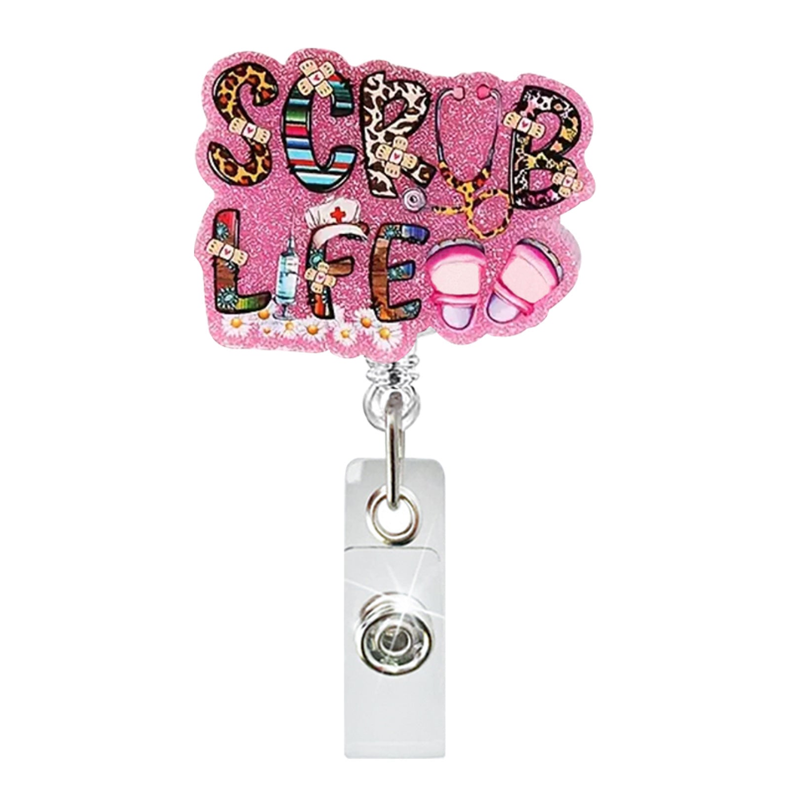 Wholesale Glitter Nurse ID Acrylic Badge Scroll Retractable Keychain Badge Reels ACC-KC-ChiHai011